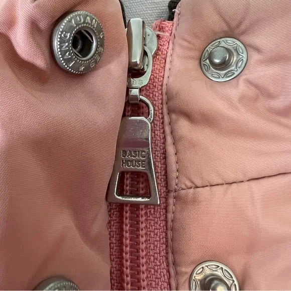 Basic House Korean Down Pink Puffer Fur Trim Hood Parka Jacket Size Small AS-IS - Picture 11 of 16
